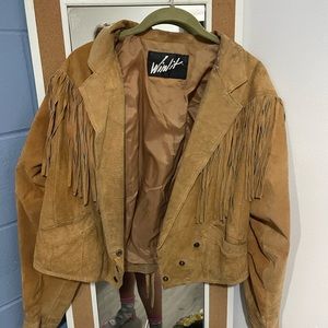 Brown leather fringe jacket